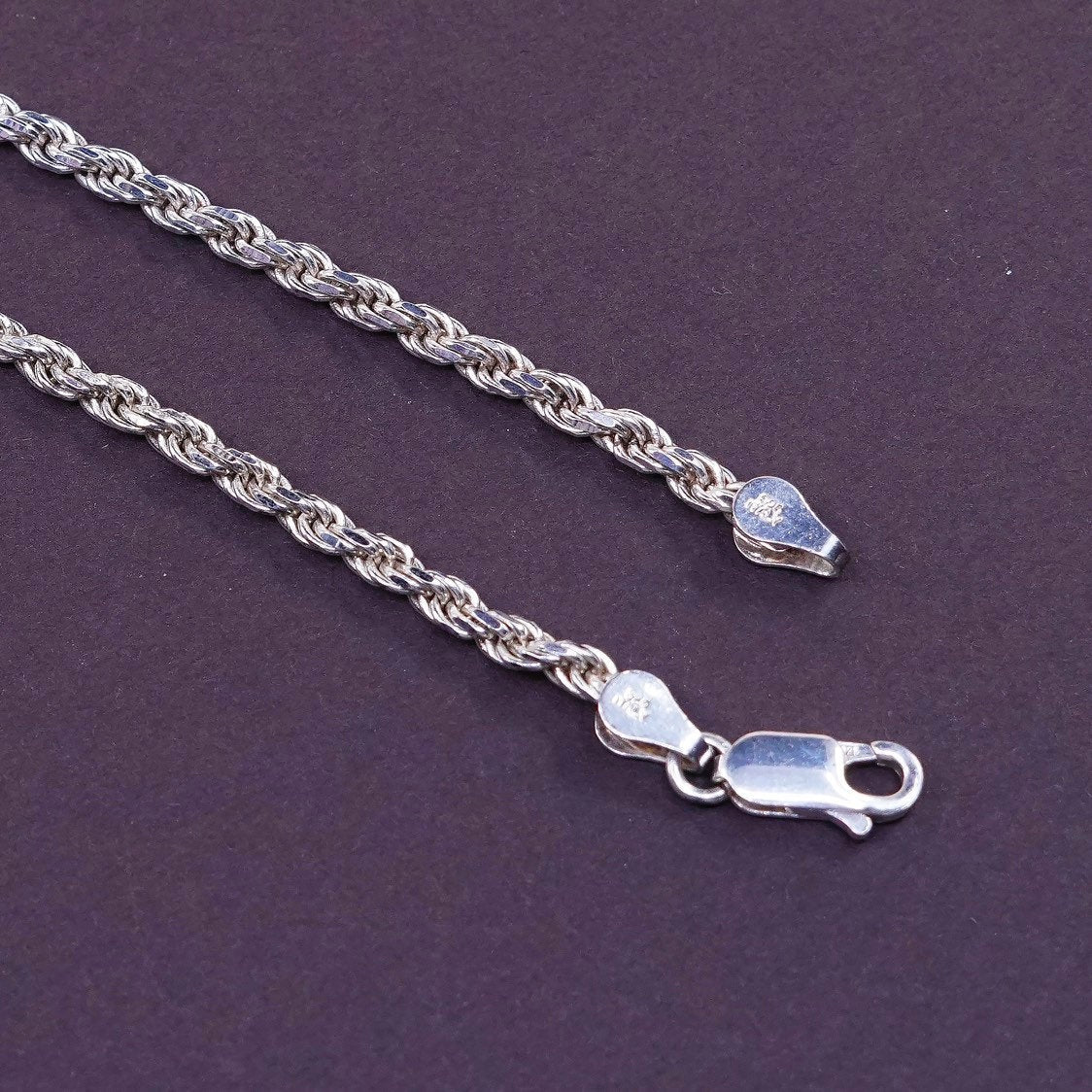 30”, 3mm, vintage Sterling silver necklace, Italy diamond 925 rope chain