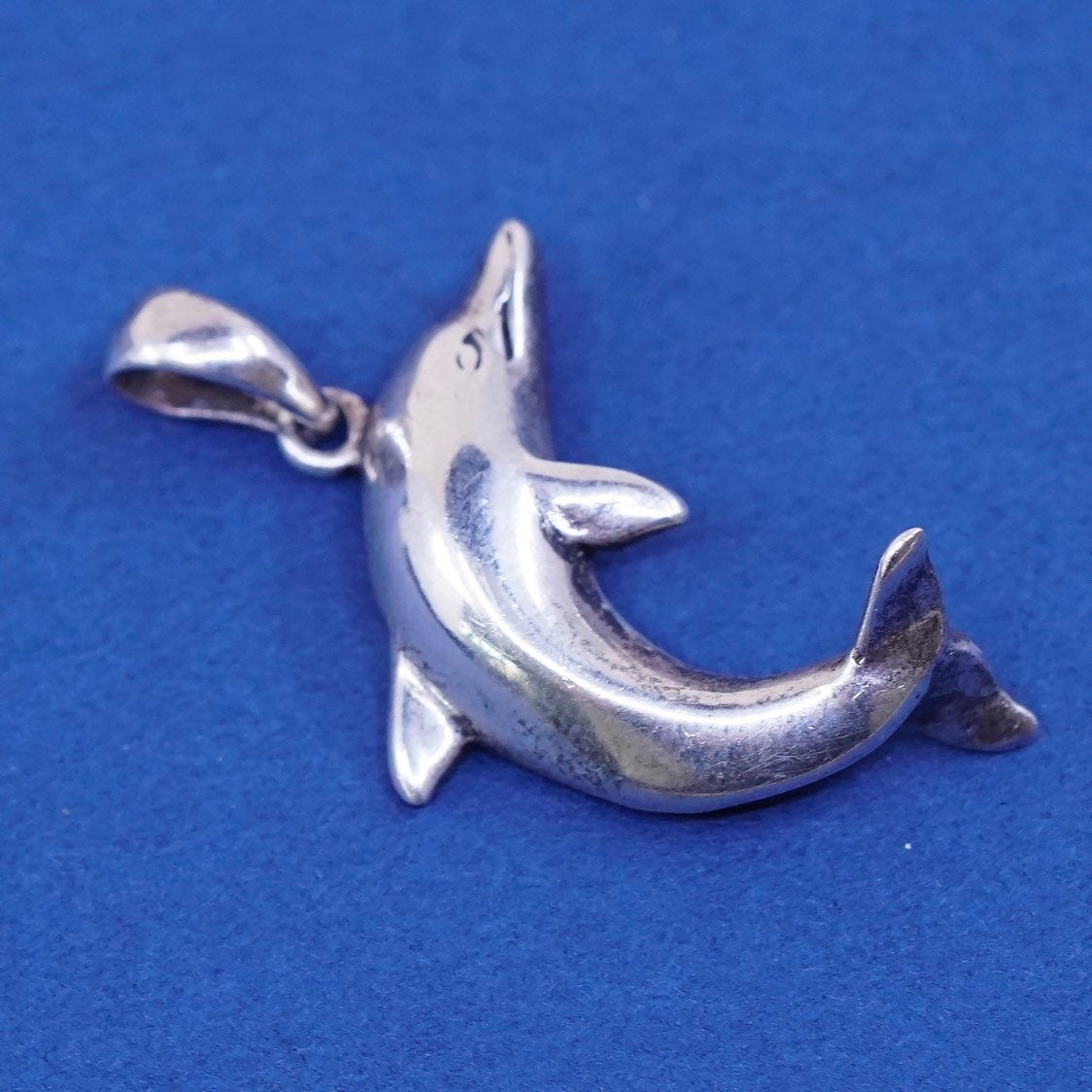 vtg Sterling silver handmade Dolphins pendant, 925 charm