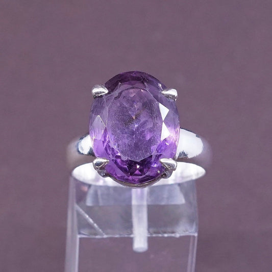 sz 9.5, Sterling silver statement ring, 925 w/ oval amethyst, stamped 925