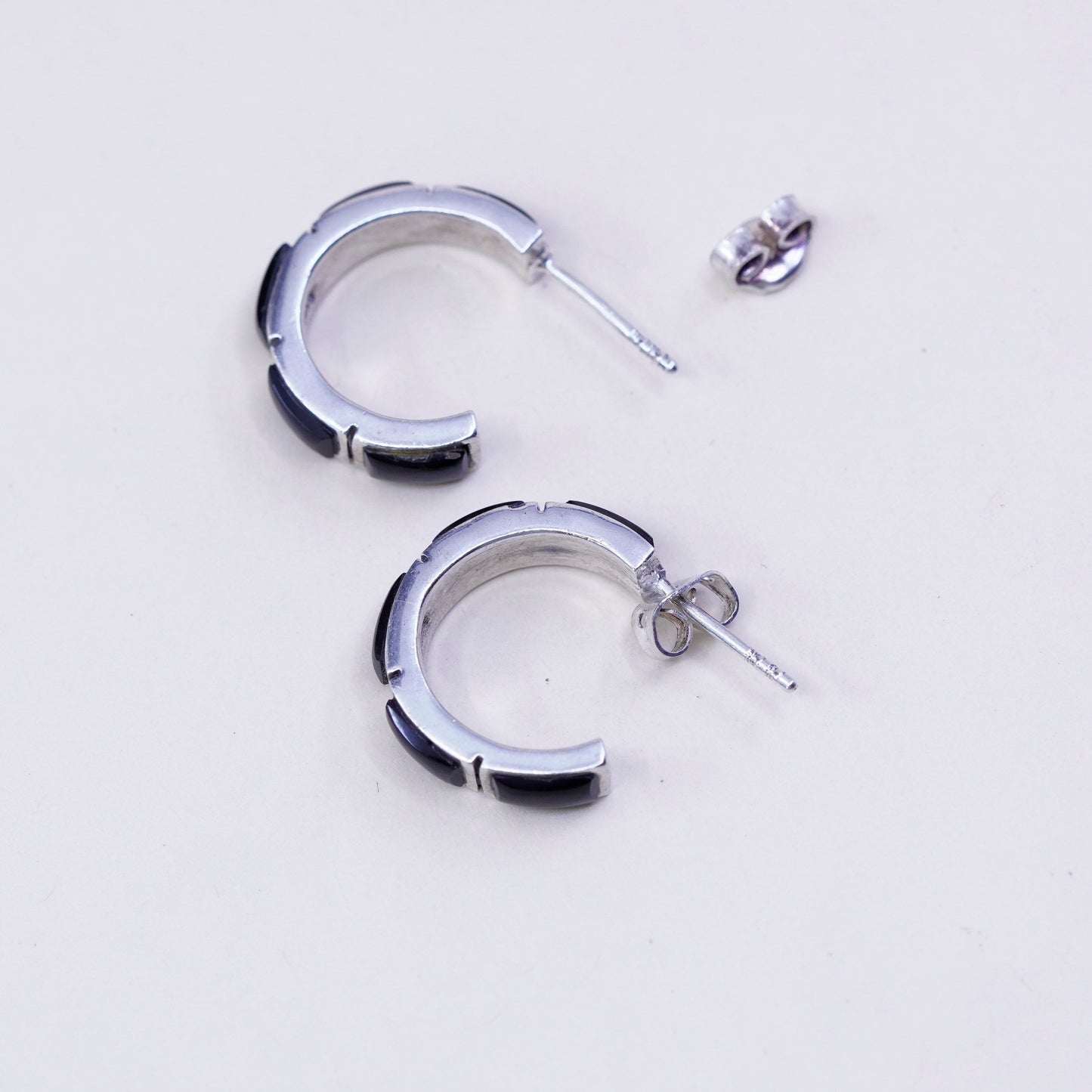 0.75” Sterling silver handmade earrings, 925 hoops Huggie with obsidian beads