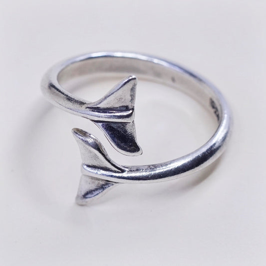 Size 7.5, WJ sterling silver handmade statement ring, 925 whale tail wrap band