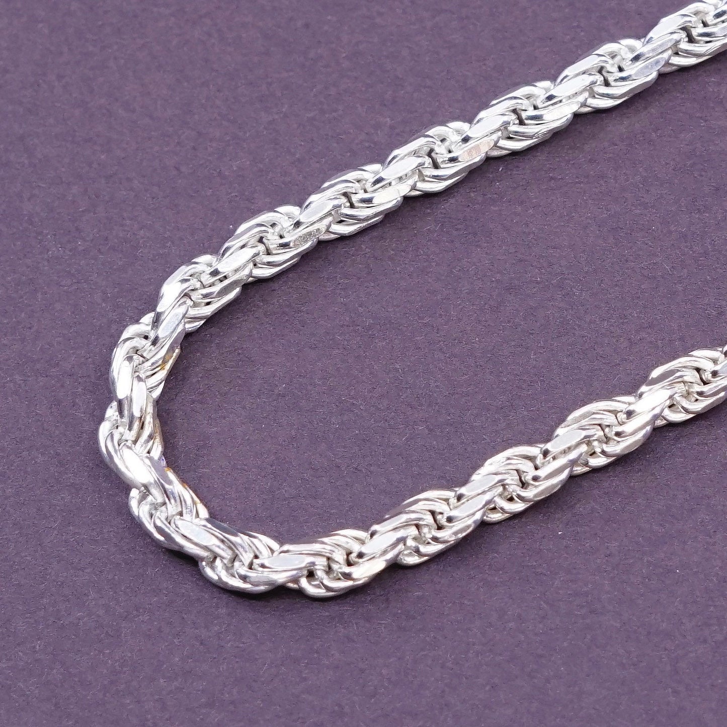 18”, 4mm, vintage Sterling silver necklace, solid Italy 925 silver rope chain