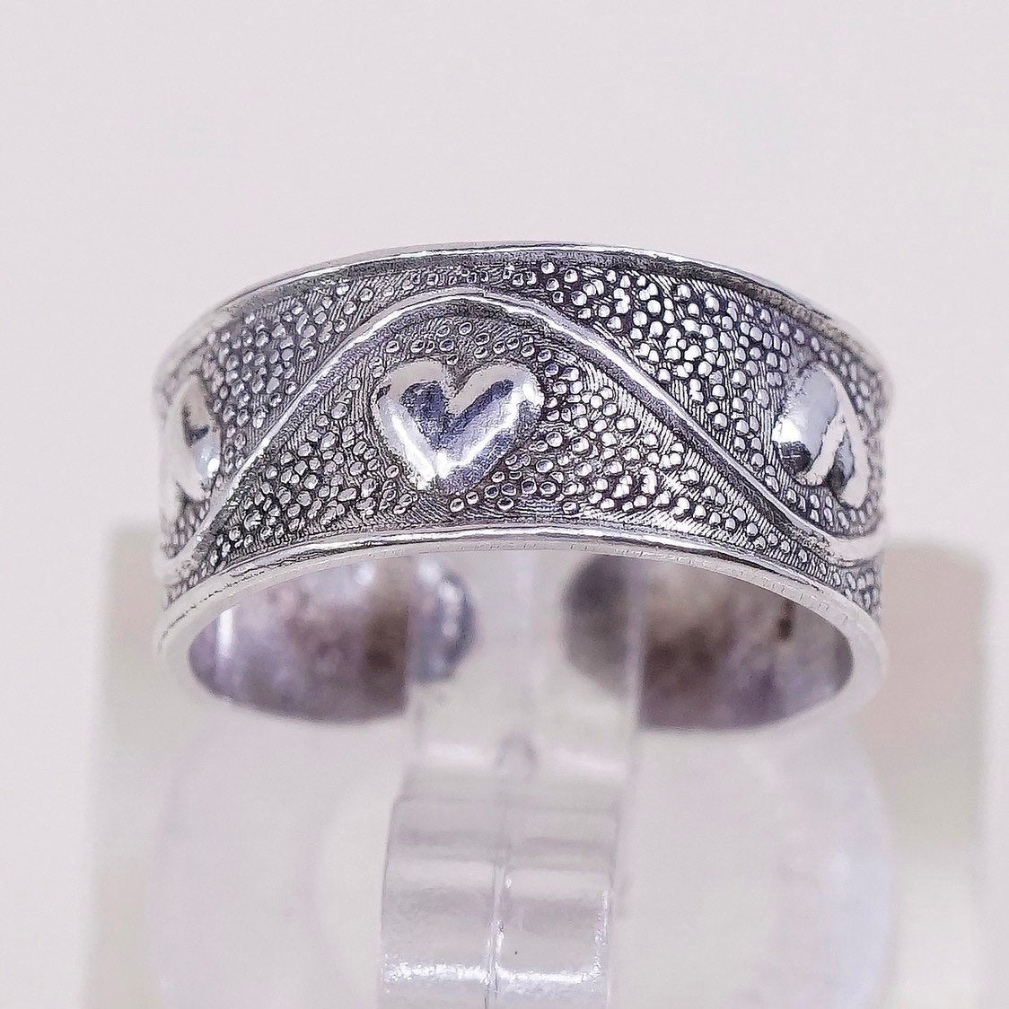 sz 2, sterling silver handmade heart ring, Mexico 925 open end band