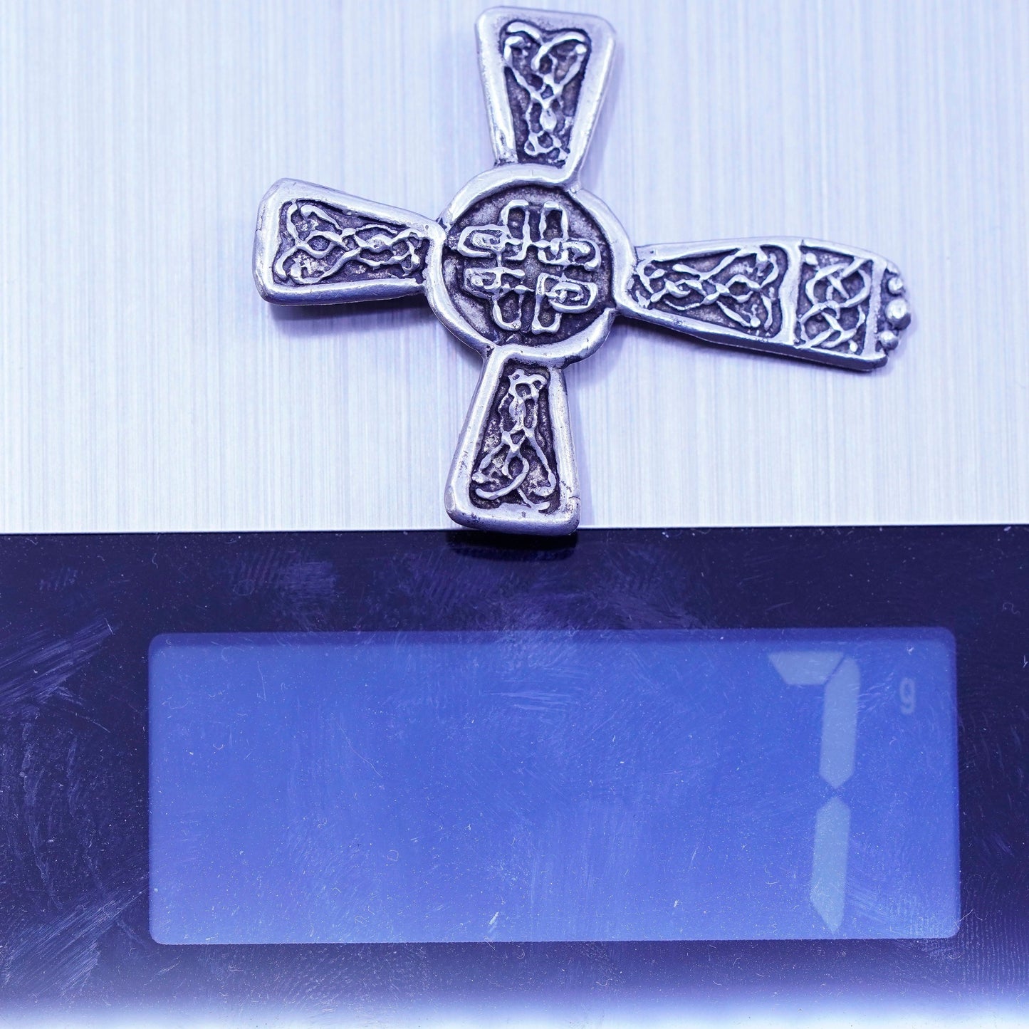 Antique silver tone handmade charm, 925 cross pendant