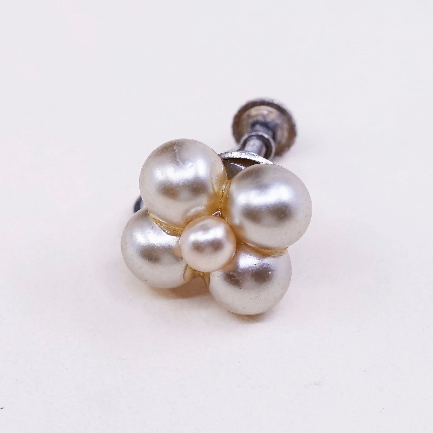 Vintage sterling silver handmade earrings, 925 screw back with pearl