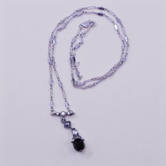 16”, Judith jack sterling 925 silver necklace, chain obsidian marcasite