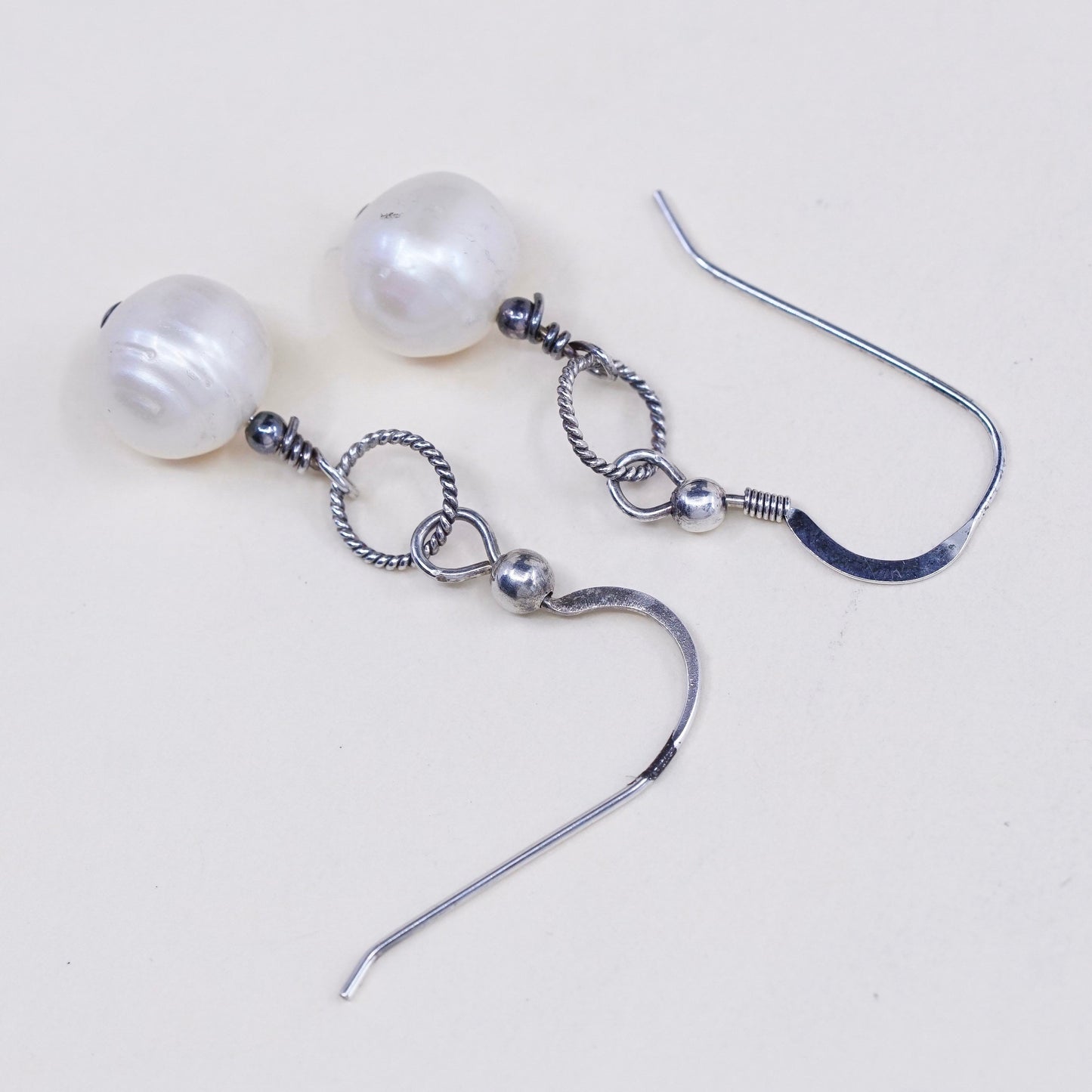 Vintage Sterling 925 silver handmade earrings with pearl drops