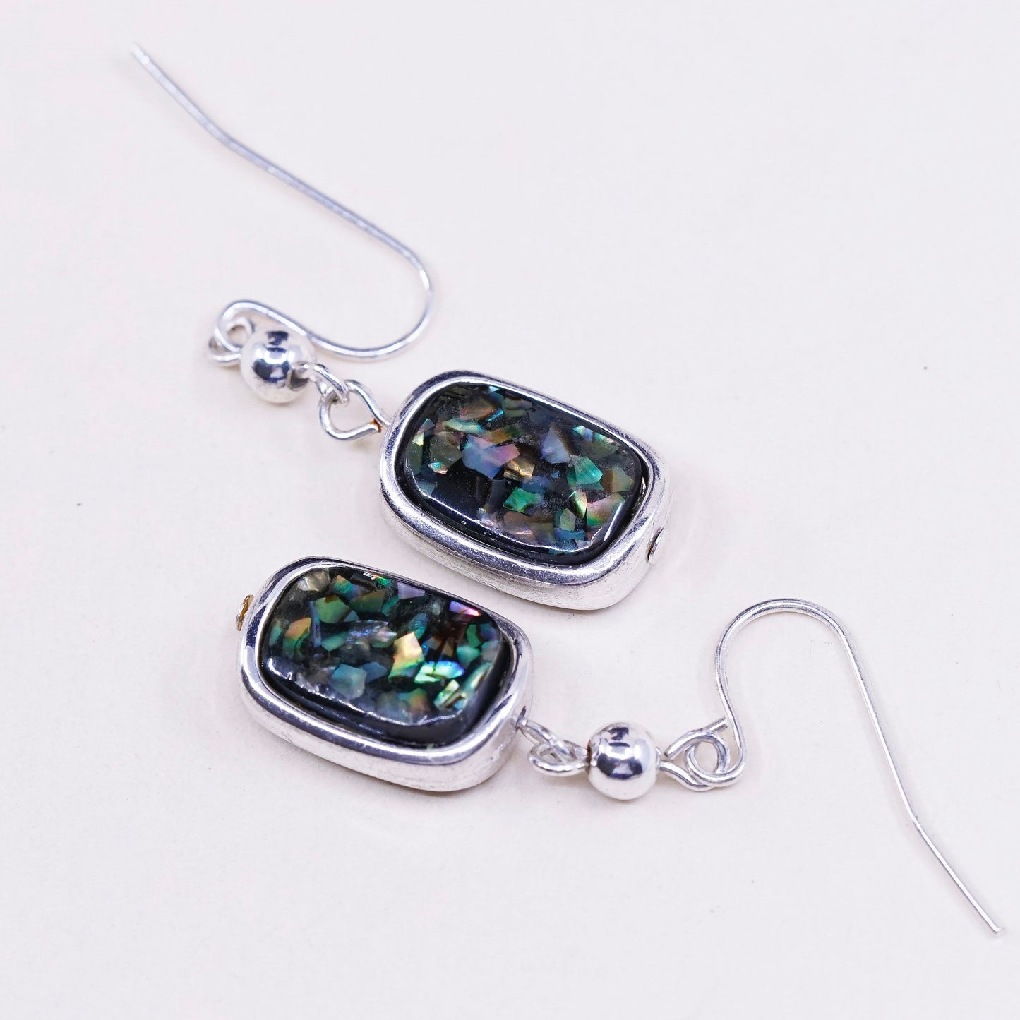 Vintage sterling silver handmade oval earrings, Mexico 925 with abalone