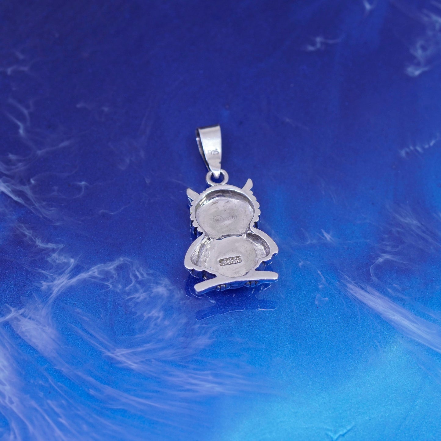 Vintage Sterling silver Handmade pendant, 925 owl charm with cz