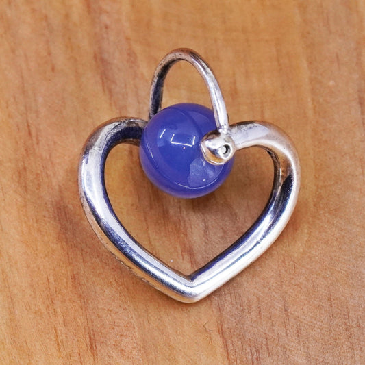 Vintage Sterling silver handmade pendant, 925 heart with sodalite