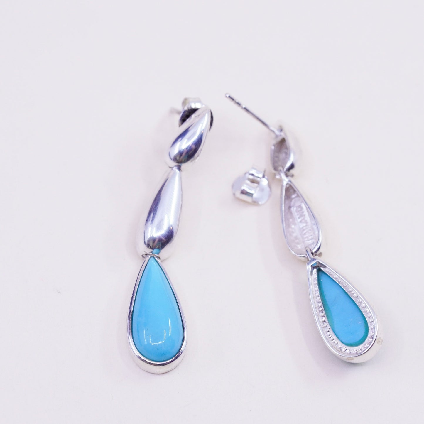Vintage sterling 925 silver handmade teardrop earrings with turquoise