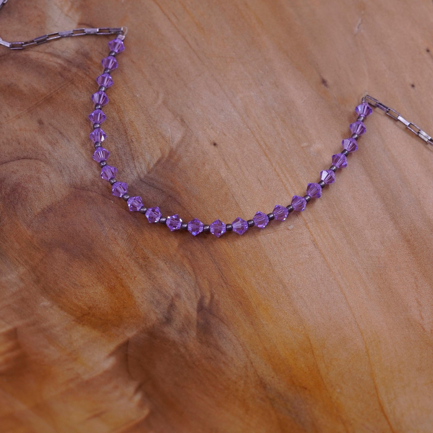 16”, Sterling silver Handmade necklace, elongated 925 chain with amethyst beads