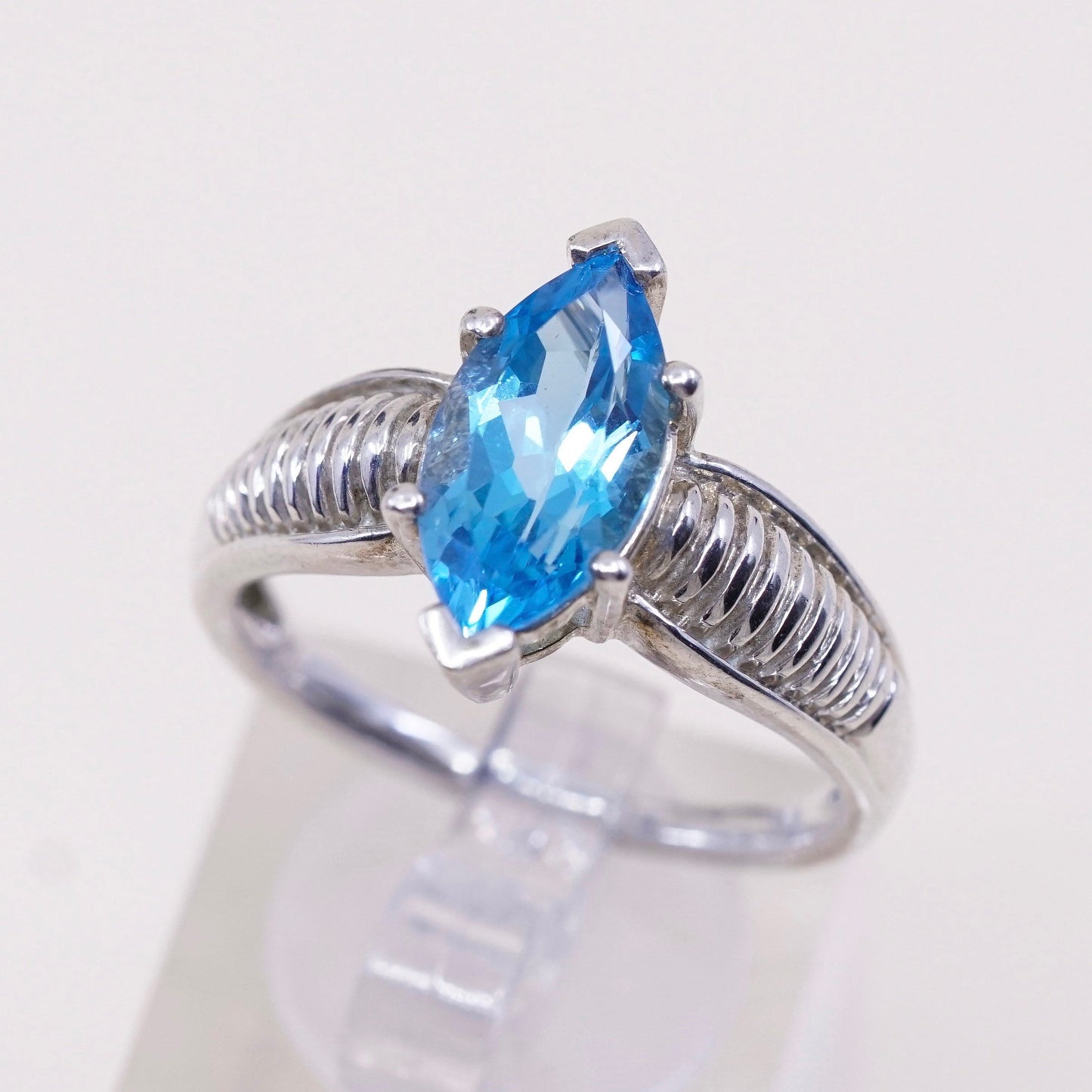 sz 10, vtg Sterling silver statement ring, engagement ring, 925 with blue topaz