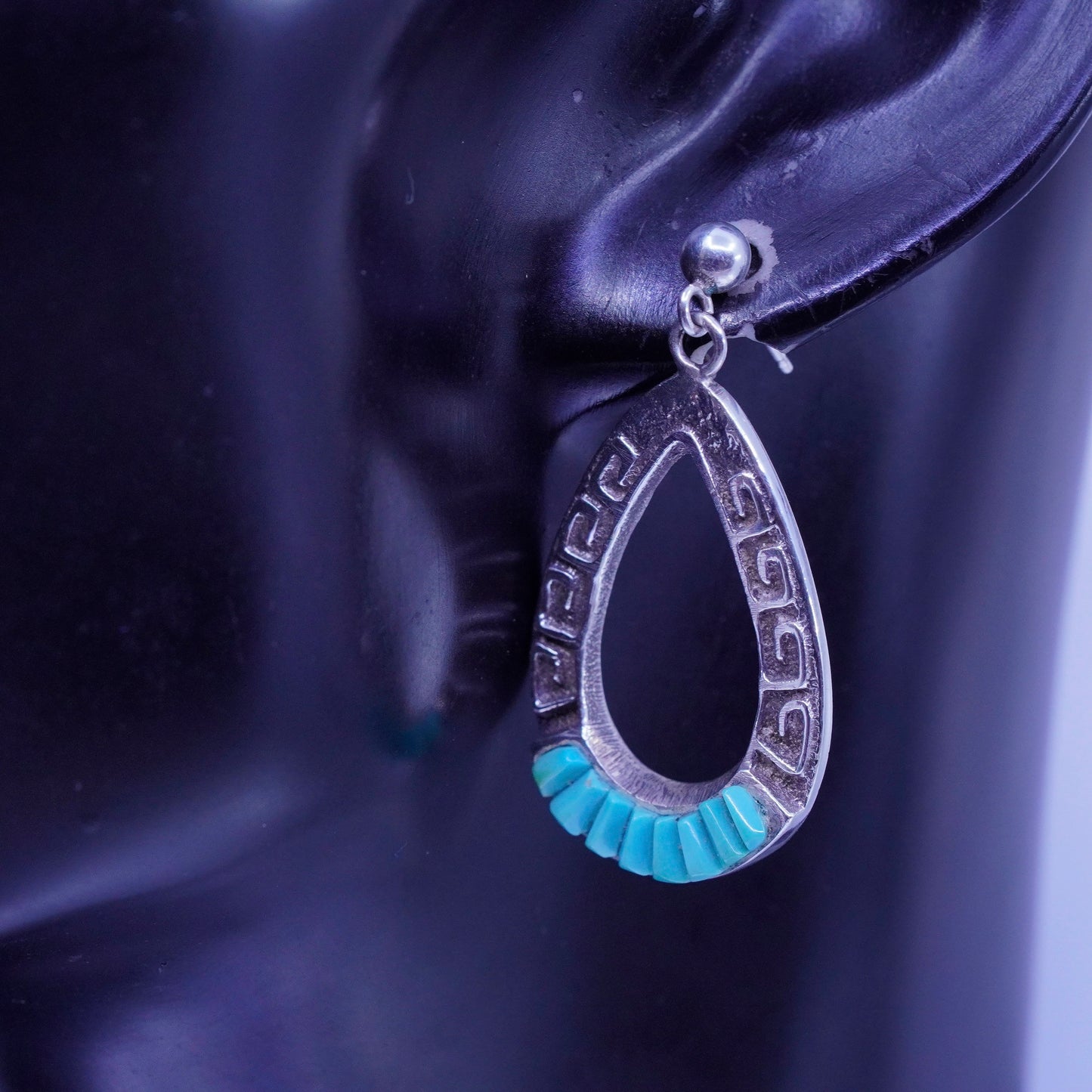 Native American Navajo sterling 925 silver handmade teardrop earrings turquoise