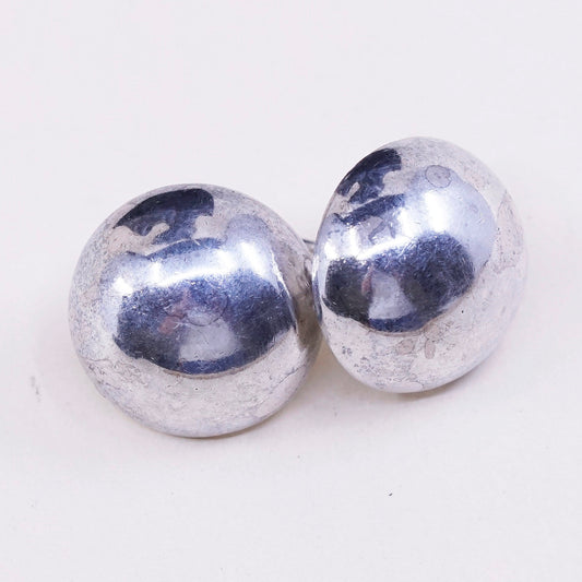 0.5”, Vintage sterling silver button studs, handmade puffy 925 earrings