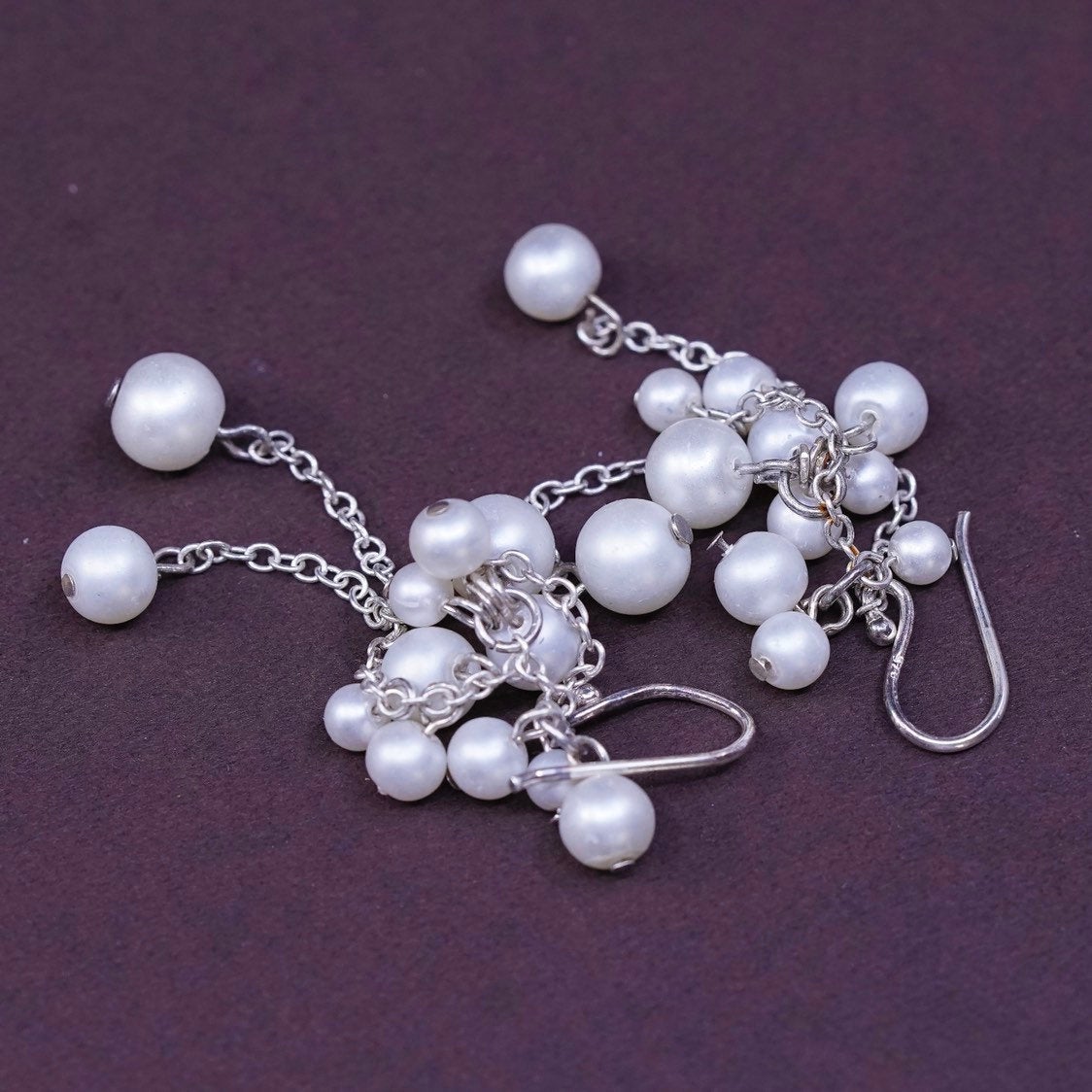 VTG Sterling silver Handmade earrings, 925 w/ pearl cluster