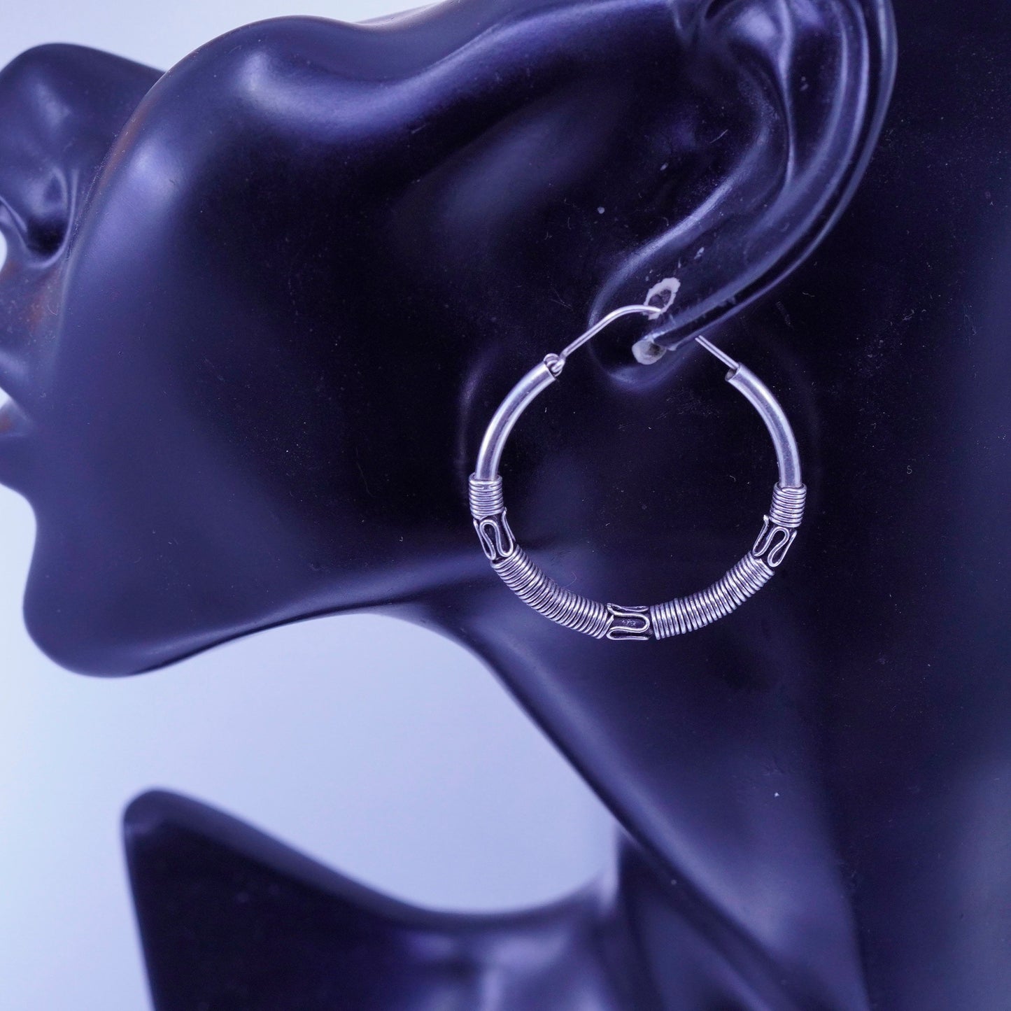 1.5”, vintage Sterling silver handmade earrings, wired 925 simple hoops