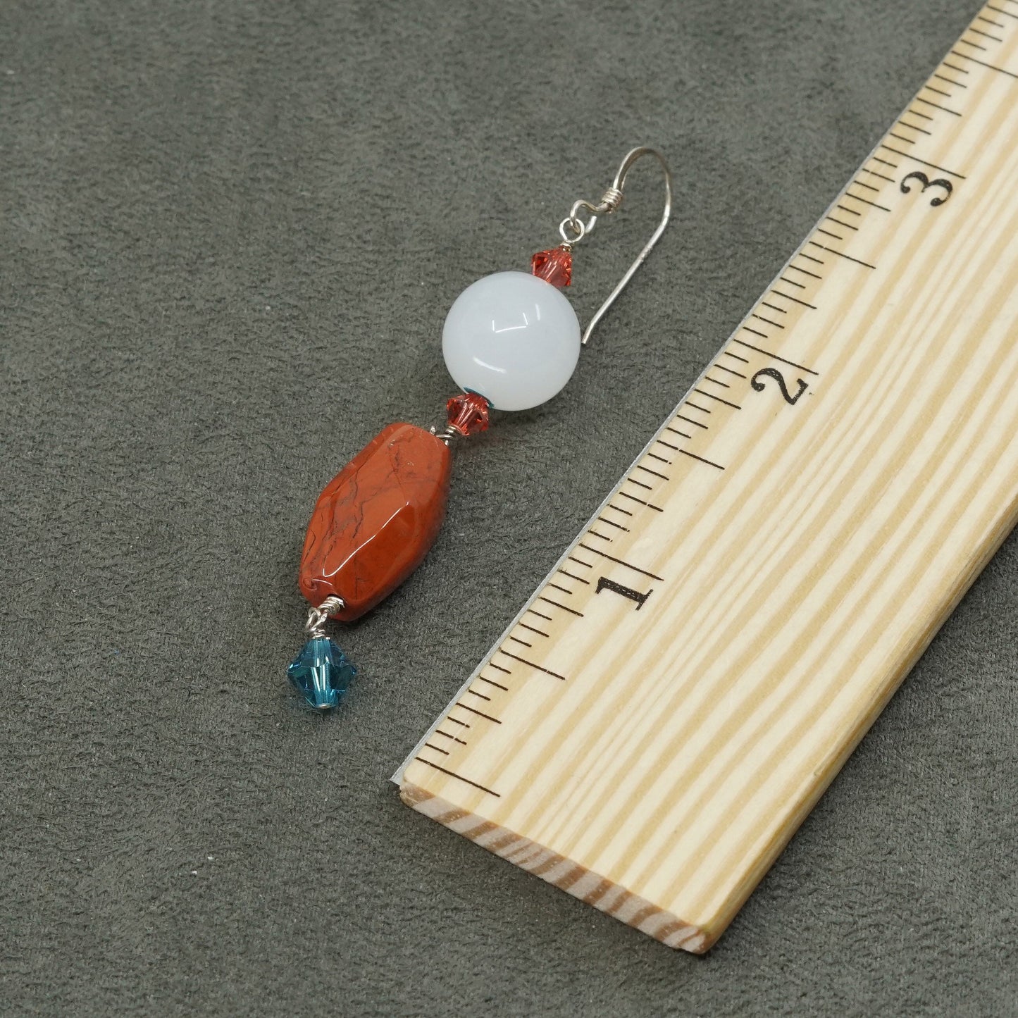 vtg sterling silver handmade earrings, 925 w/ moonstone, jasper N crystal