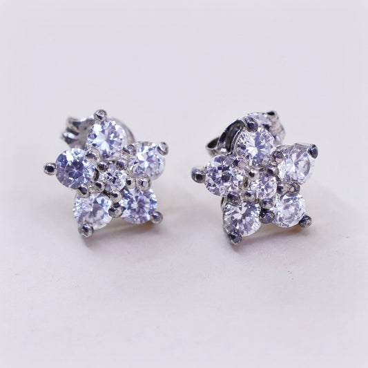 Vintage Sterling silver handmade earrings, 925 flower studs with cz