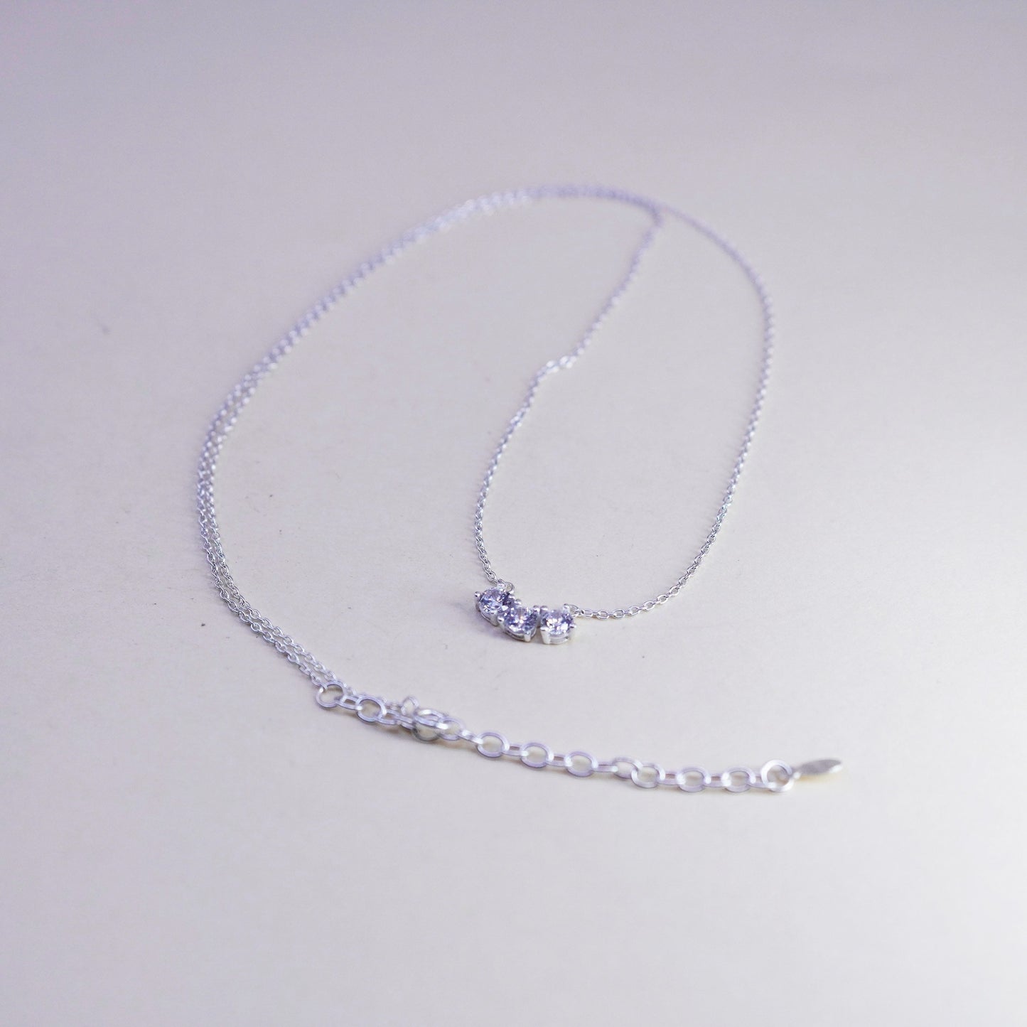 18+2”, Sterling silver necklace, 925 circle chain with cz pendant