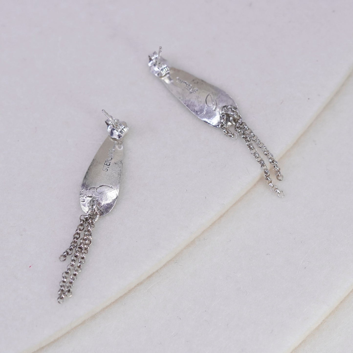 Native American Sterling 925 silver handmade teardrop earrings with fringe