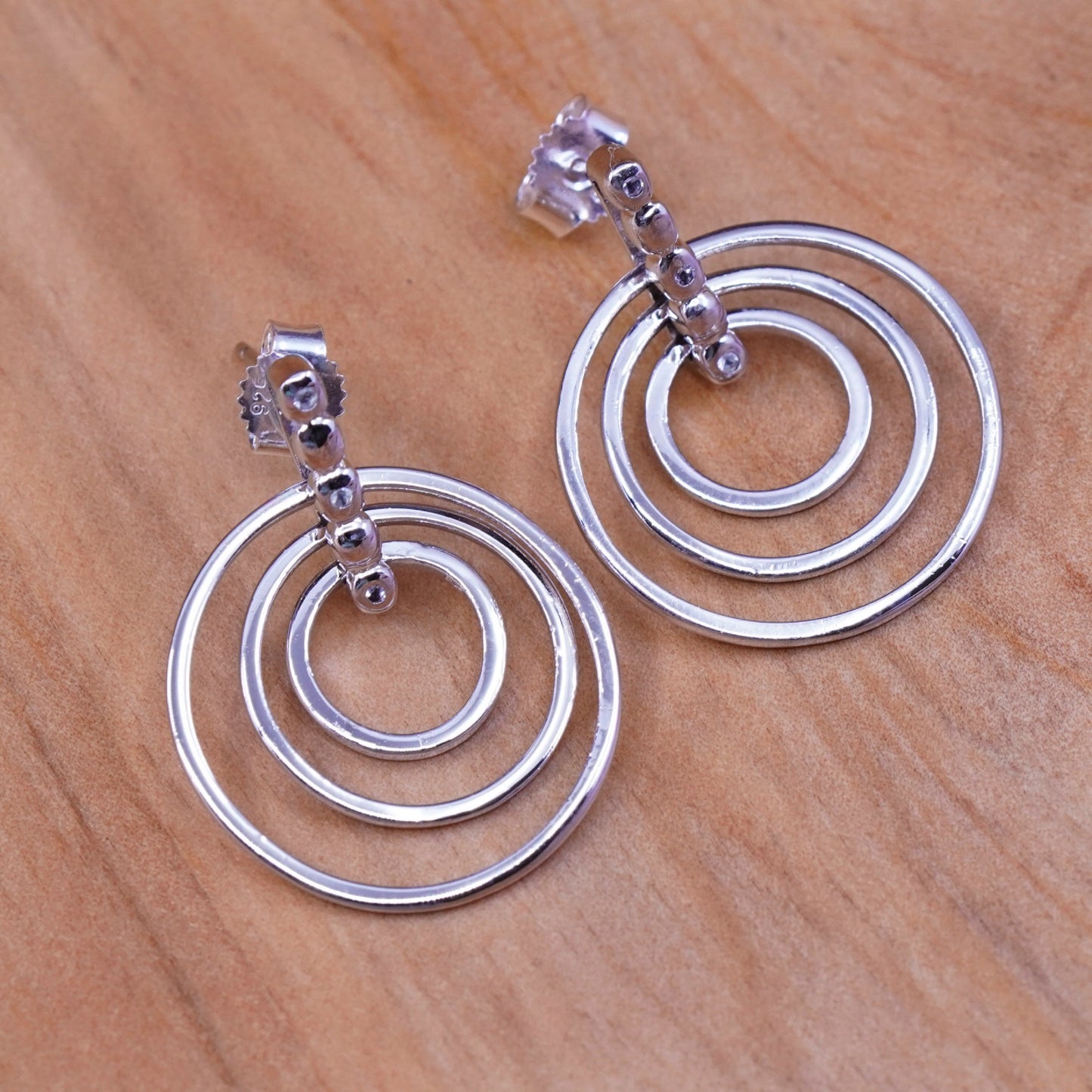 Vintage Sterling silver handmade earrings, 925 multi circles dangles with Cz