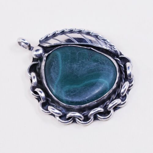 vtg TJ Native American Navajo Sterling 925 silver pendant w/ malachite N Chain