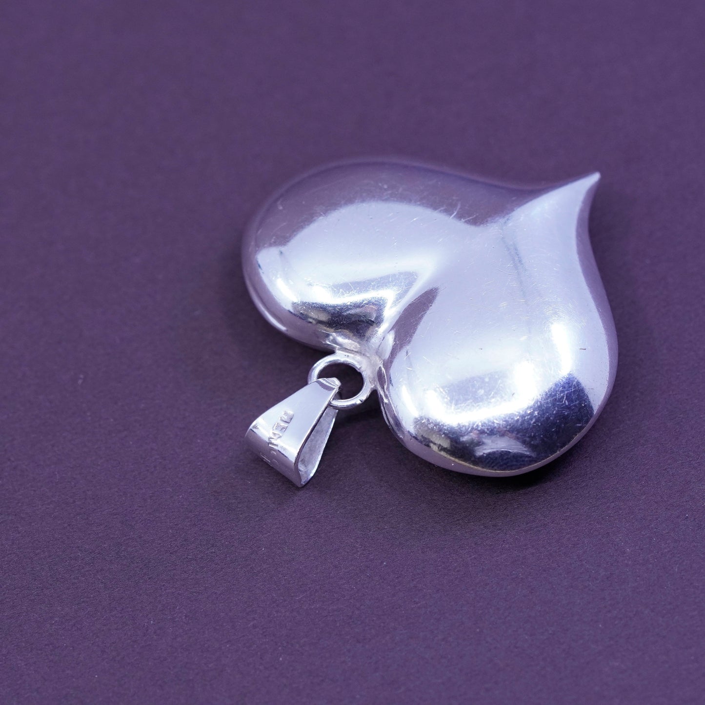 Vintage Sterling silver handmade pendant, puffy 925 big heart