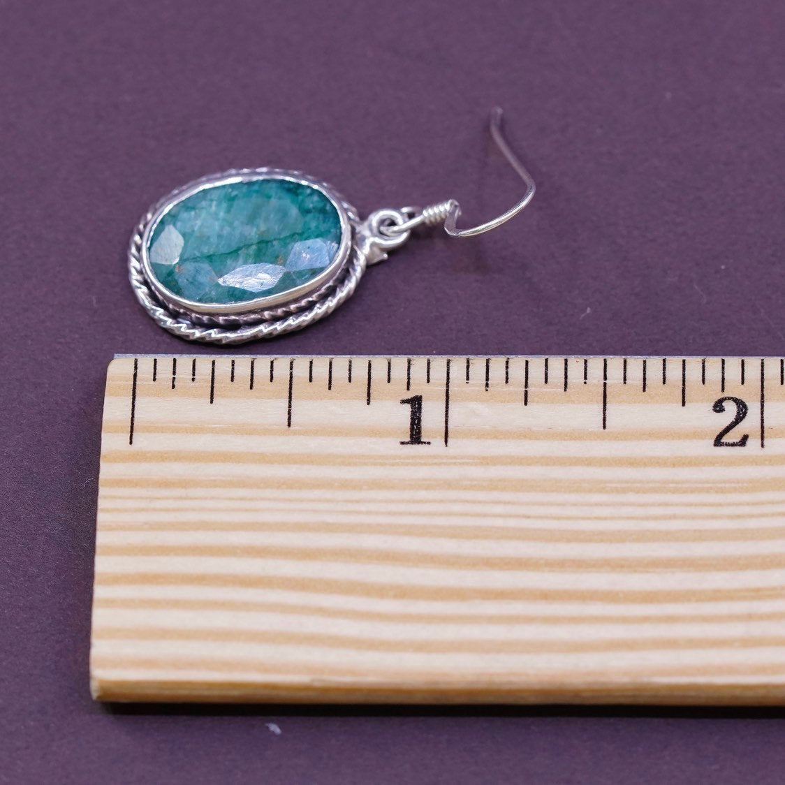 vtg Sterling silver handmade earrings, 925 w/ jade and cable