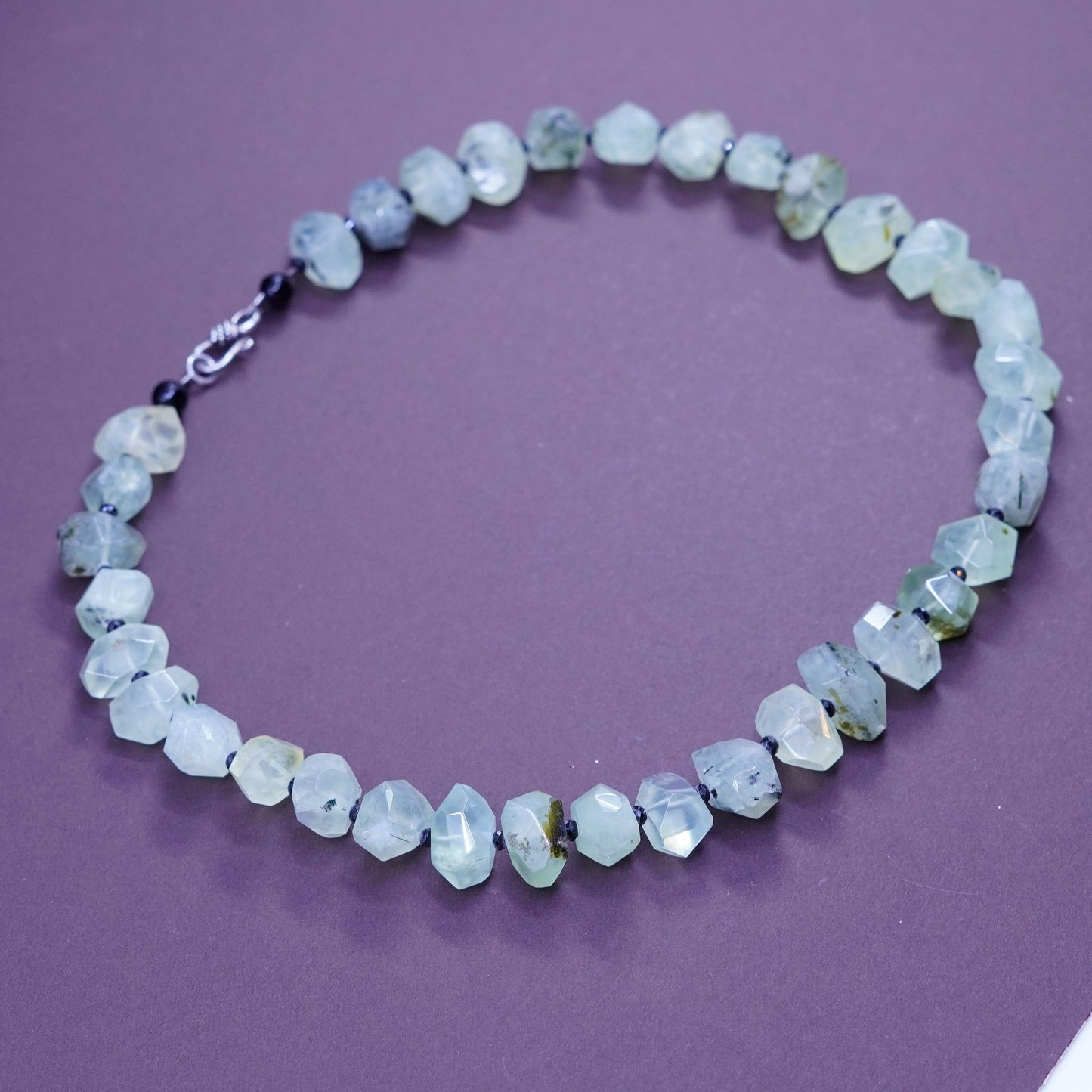 18”, Sterling 925 silver handmade necklace, Prehnite grape stone nugget chain