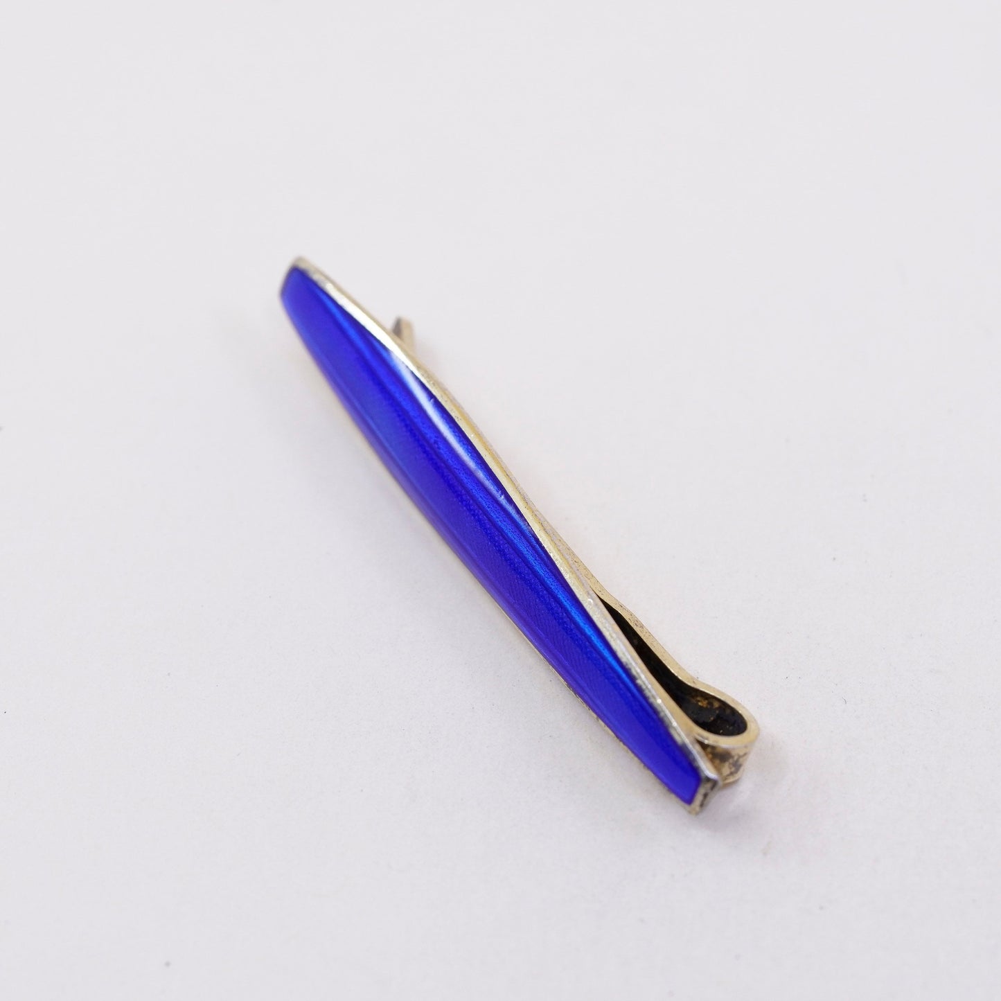 Norway gold over sterling silver tie clip, 925 tie clip with blue enamel