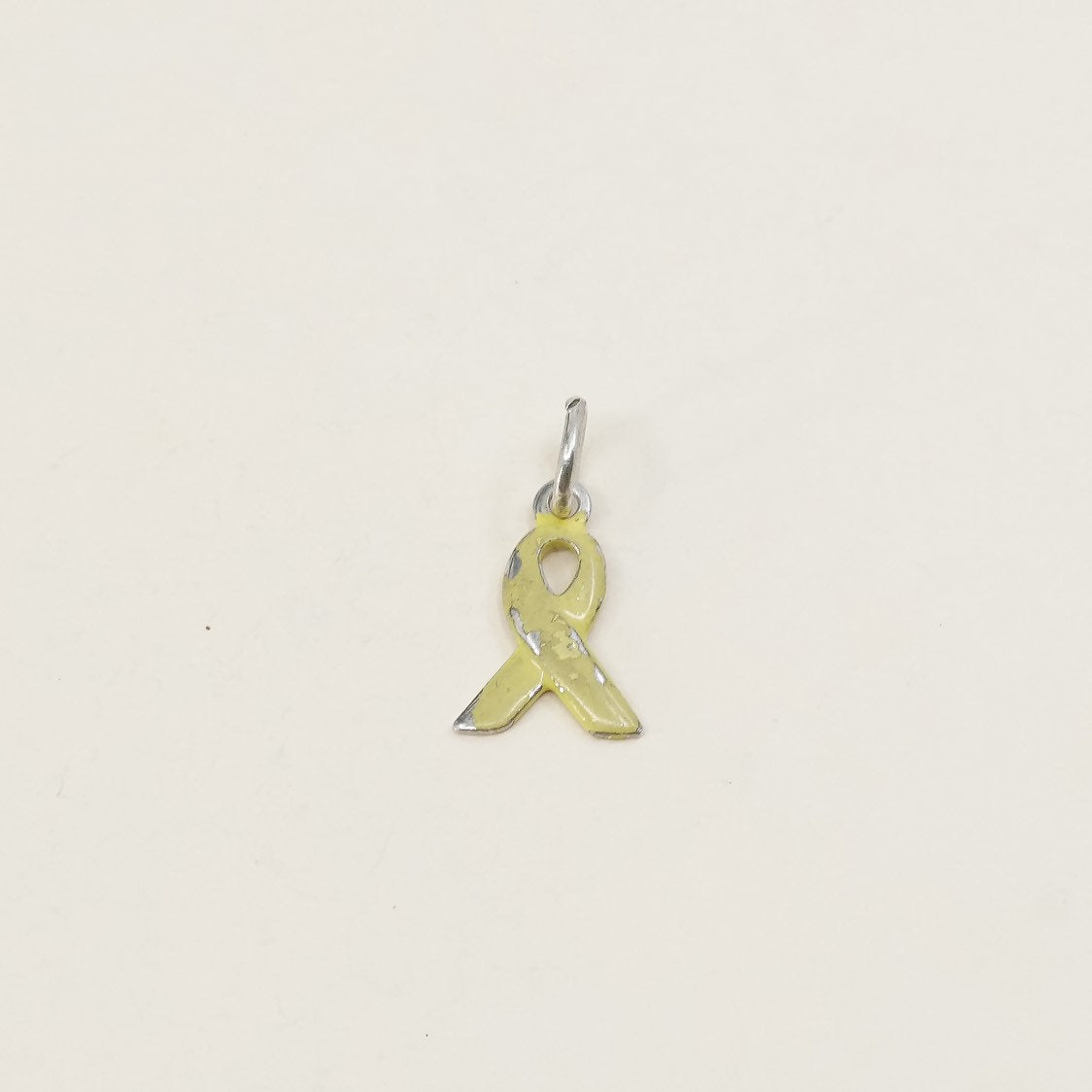 vtg STC 925 sterling silver handmade breast cancer cure charm, yellow ribbon