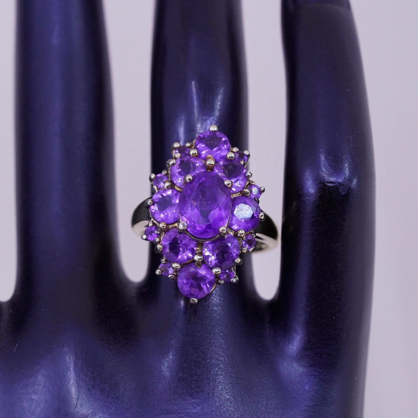 Size 7.25, vtg vermeil gold filled Sterling 925 silver cocktail ring amethyst