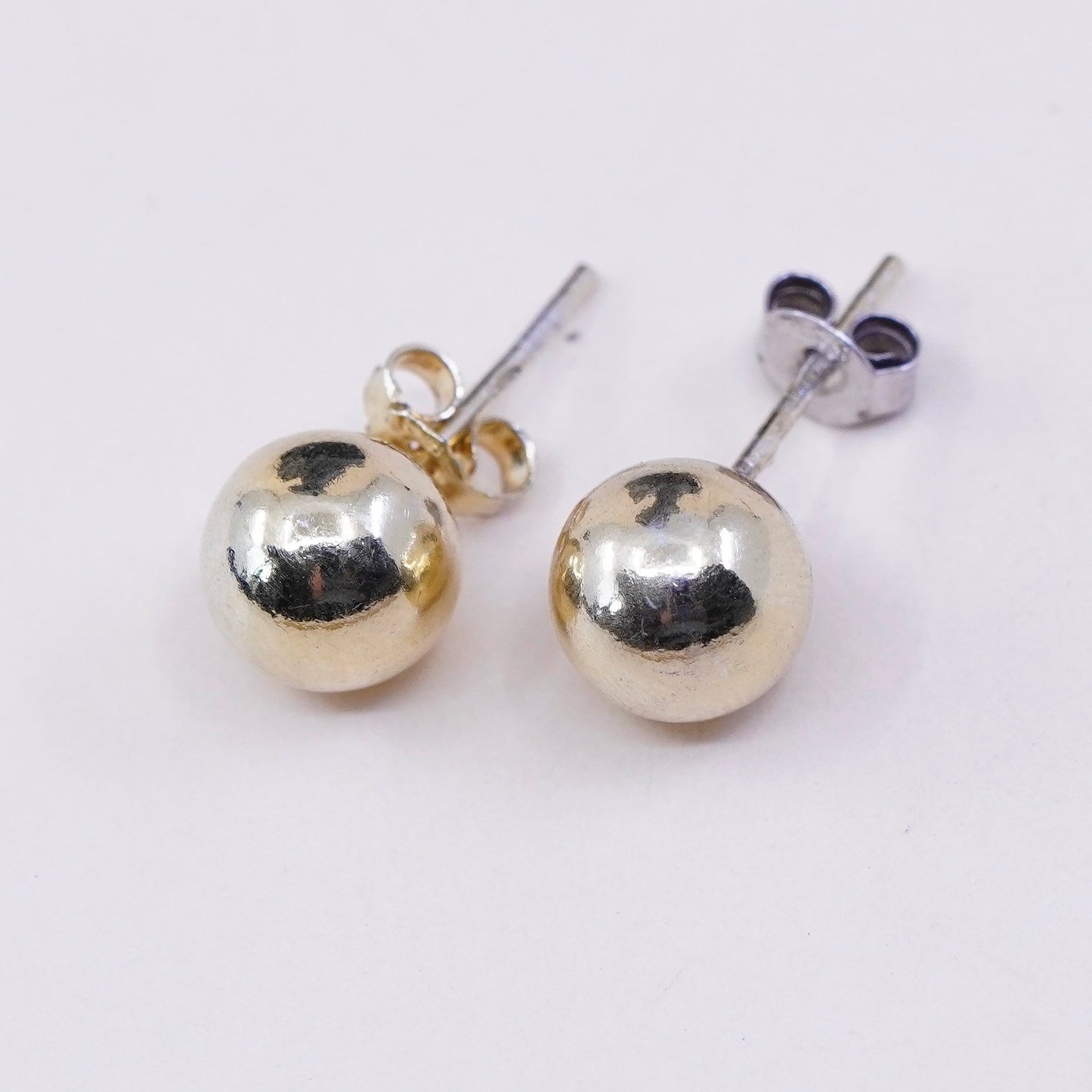 6mm, Vintage vermeil gold over sterling silver sphere studs, handmade 925 earrings, stamped 925