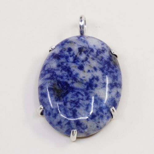 Vtg Sterling 925 Silver Handmade Filigree Pendant W/ Oval Sodalite, Stamped 925