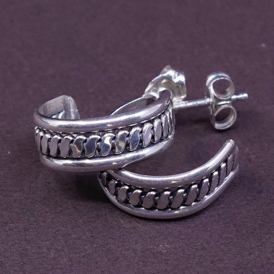 0.5", vintage Sterling silver handmade earrings, 925 silver textured hoops