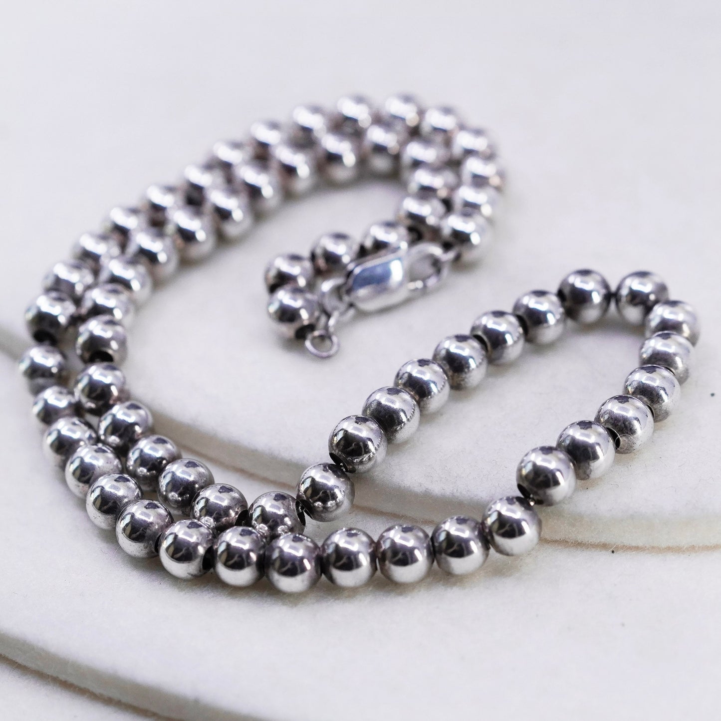 18” 6mm, vintage Sterling 925 silver handmade 6mm bead chain necklace