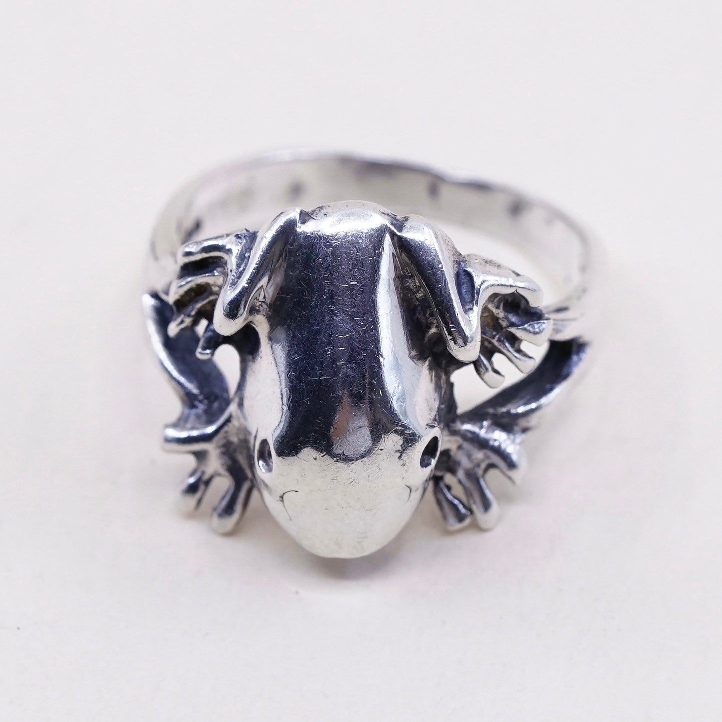 Size 7.5 vintage mexico sterling 925 silver handmade ring with frog