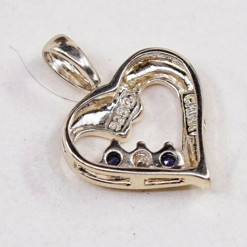 Vermeil Gold Over Sterling silver pendant, 925 Heart W/ Diamond N Sapphire