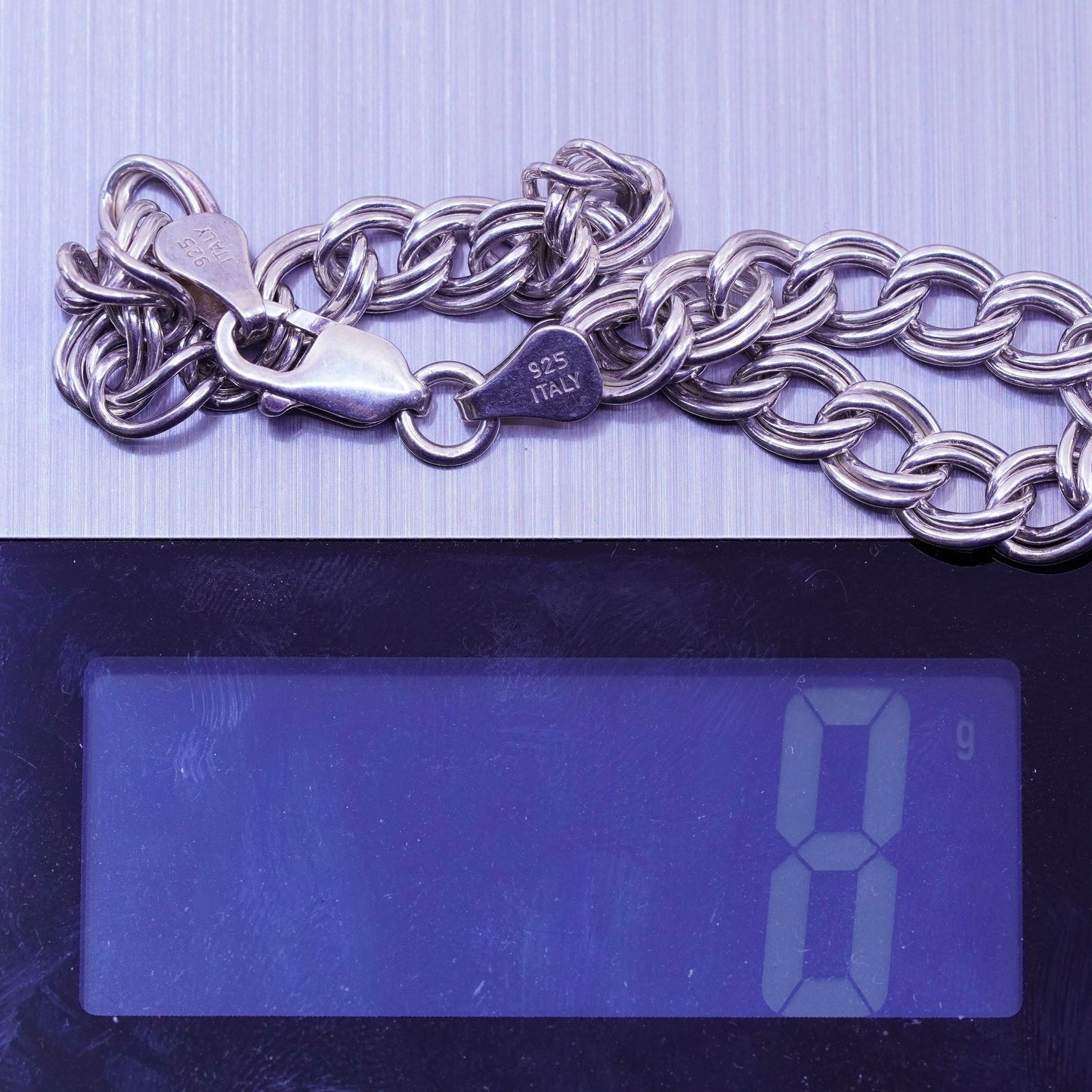 7”, 7mm, Vintage sterling silver double curb bracelet, 925 chain