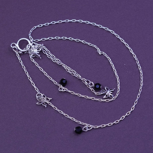 14”, sterling silver handmade necklace, 925 oval chain garnet butterfly pendant