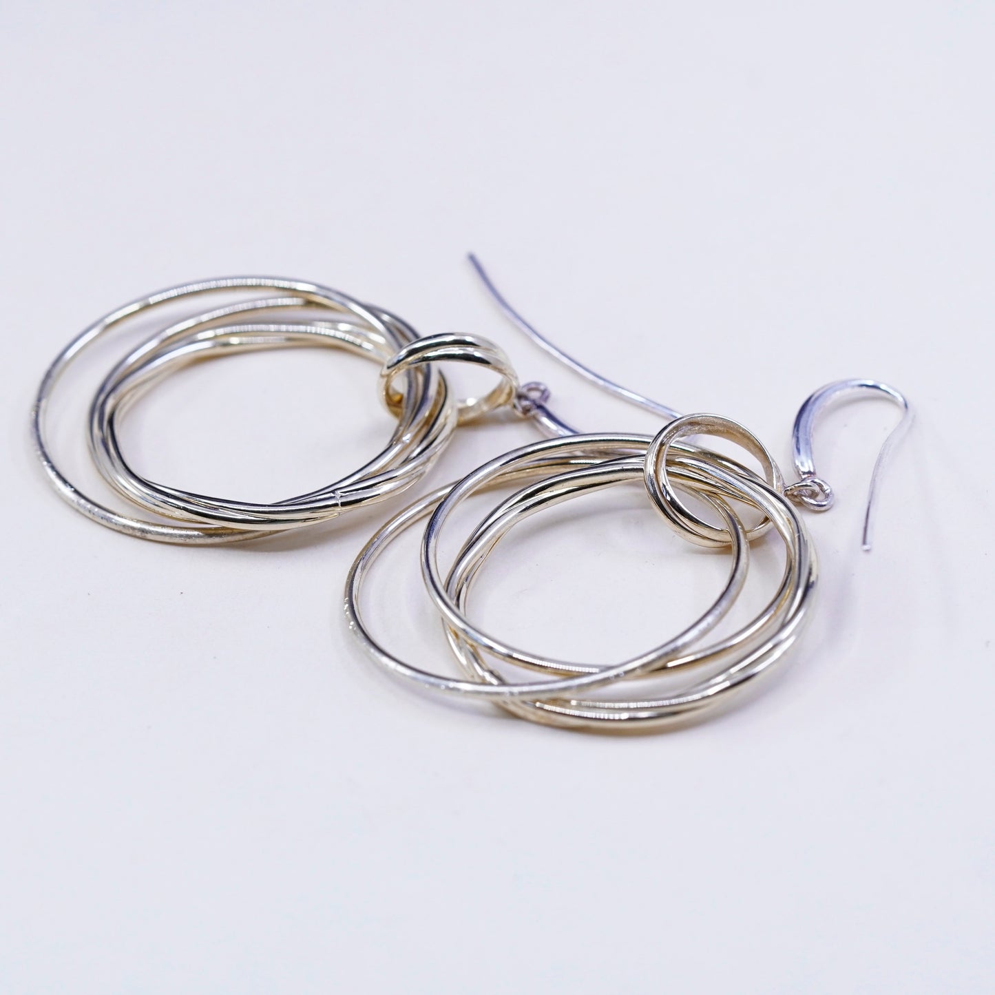 Vintage two tone sterling 925 silver drop earrings with entwined circle