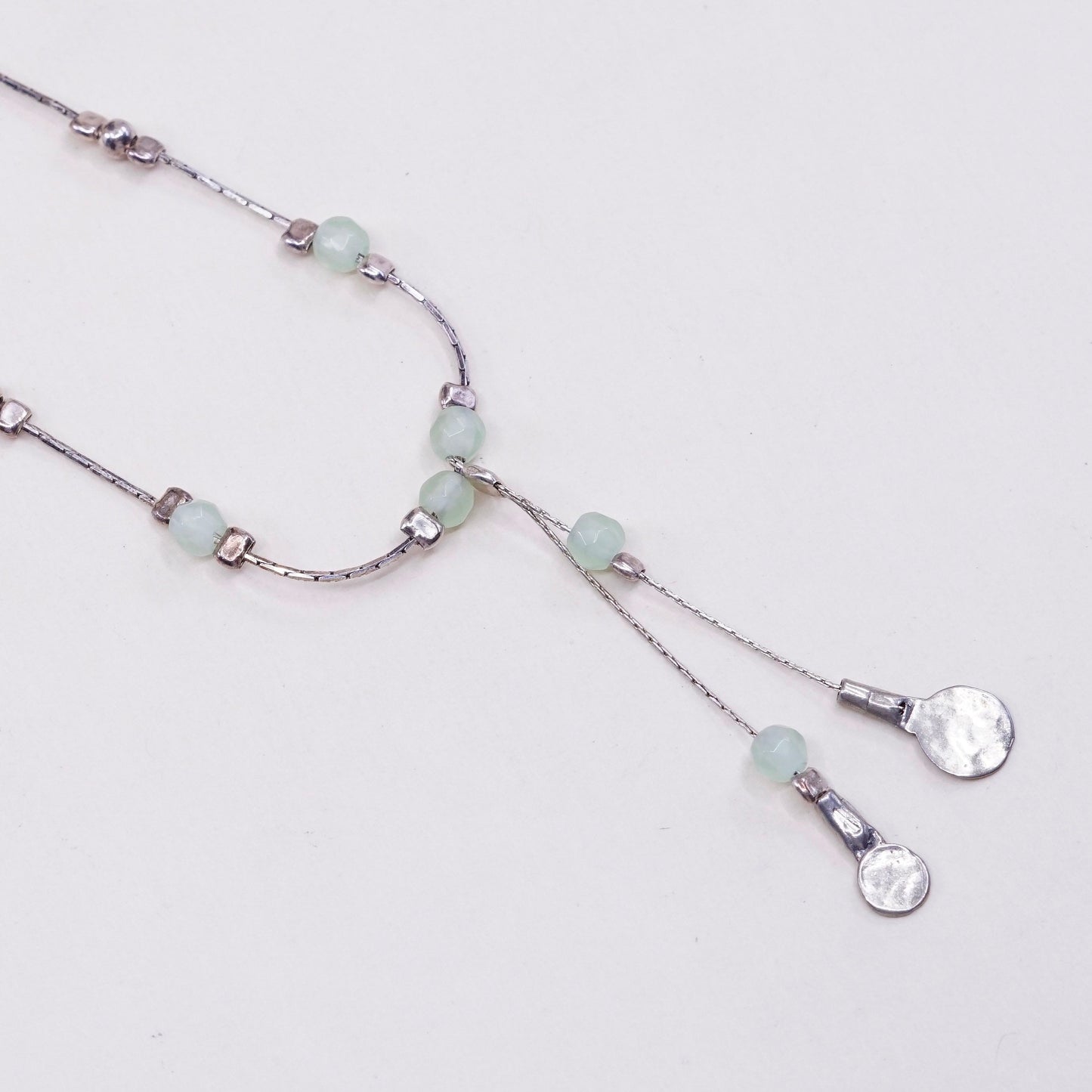 16”, Sterling silver necklace, 925 snake chain with jade beads and dangles