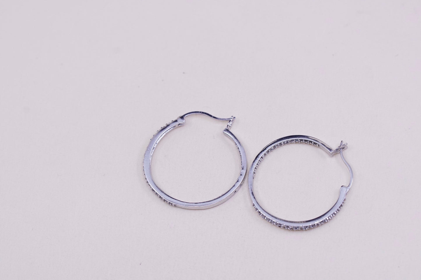 1”, vtg sterling 925 silver loop earrings, fashion minimalist primitive hoops