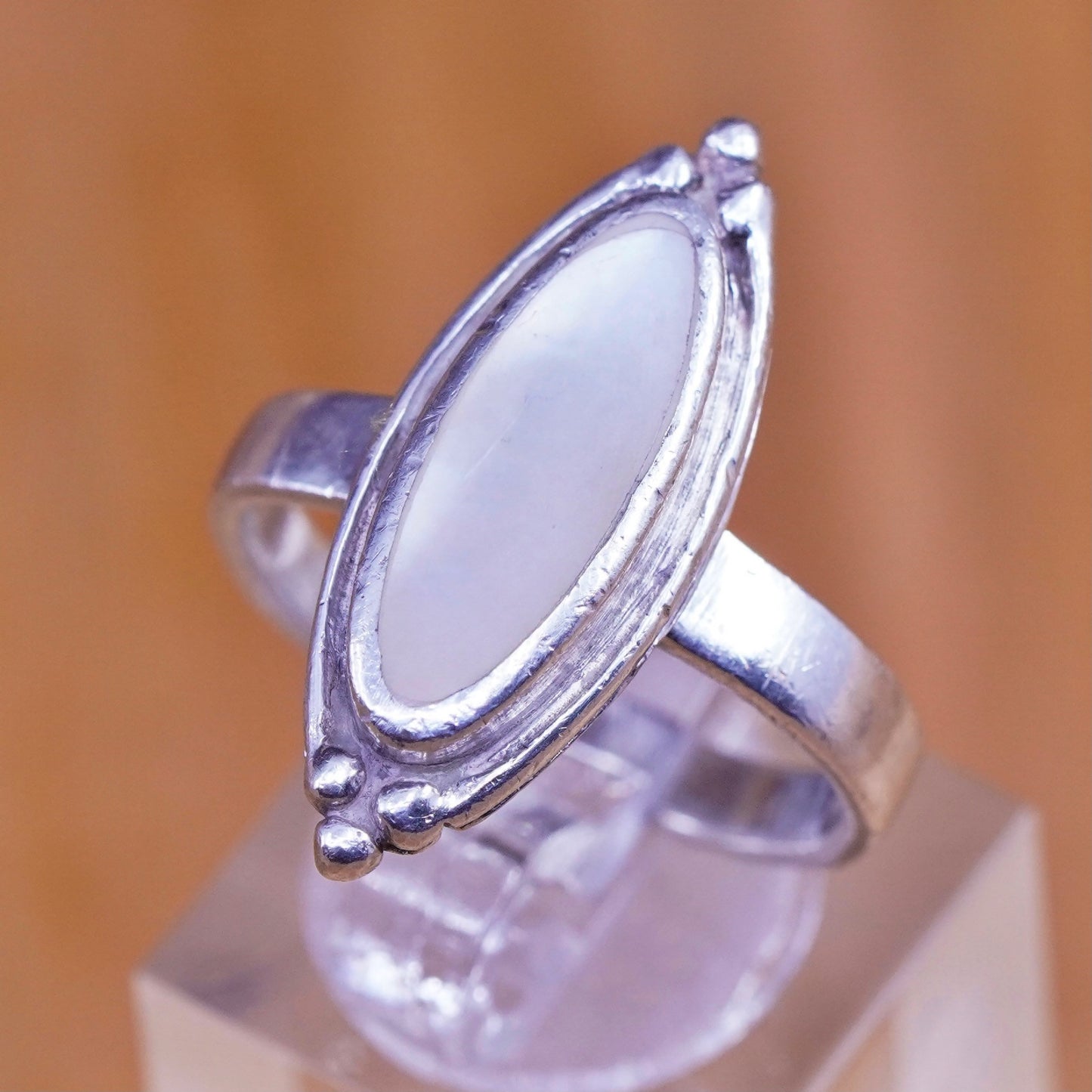 Size 8.25, vintage Sterling 925 silver handmade ring with mother of pearl
