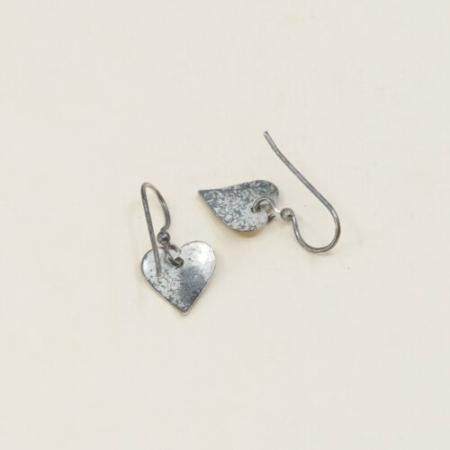 Vtg Sterling Silver Handmade Earrings, 925 dangles Heart Tag Dangles