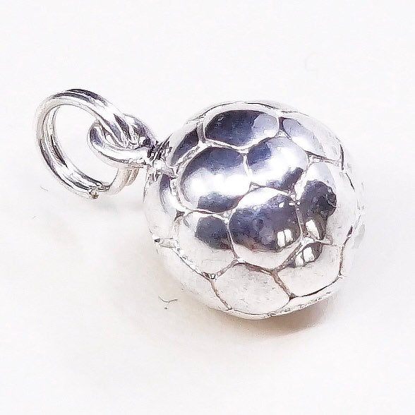 vtg sterling silver charm, 925 Mexico silver 3D football charm, soccer