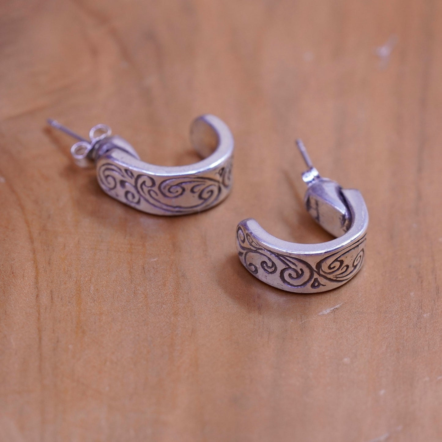 Vintage Sterling silver handmade earrings, 925 huggie, hoops studs