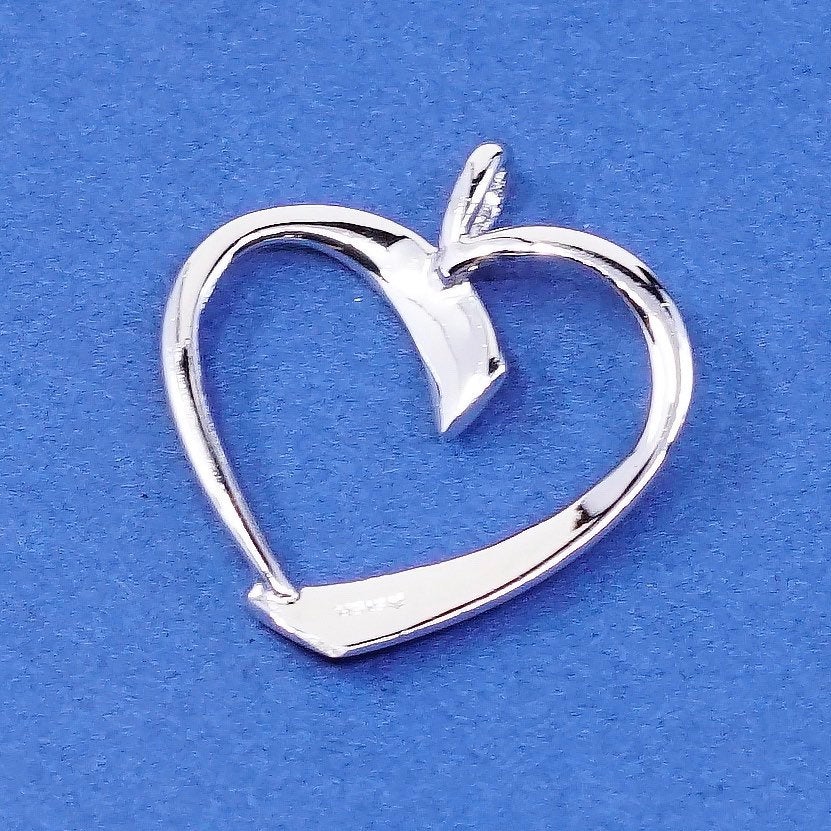 vtg sterling silver handmade pendant, 925 heart charm, stamped sterling