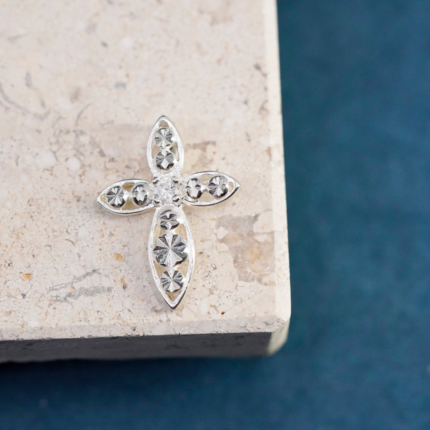 Vintage Sterling silver handmade pendant, 925 cross with cz